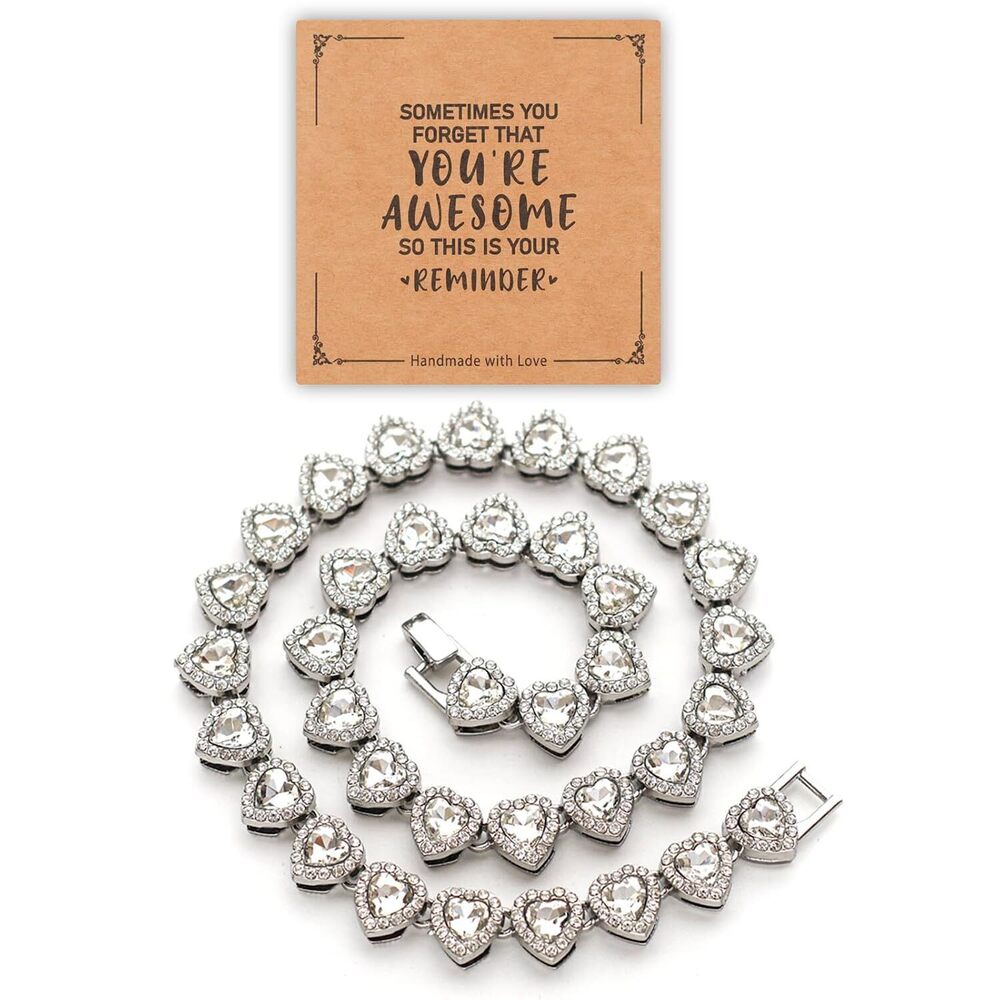 Rhinestone hearts necklace, Iced Out Hearts Jewelry?Silver tennis